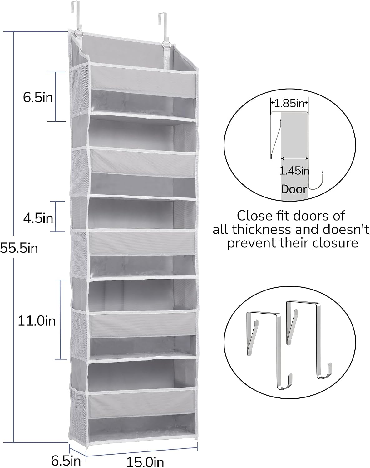 ULG Over the Door Organizer, 5-Tier Extra Large Hanging Storage with 10 Mesh Pockets, 100 lbs Capacity, Heavy Duty Door Organizer for Closet, Bedroom, Nursery Storage, Beige