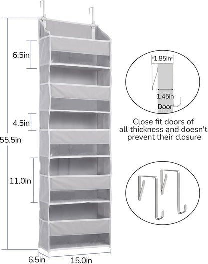 ULG Over the Door Organizer, 5-Tier Extra Large Hanging Storage with 10 Mesh Pockets, 100 lbs Capacity, Heavy Duty Door Organizer for Closet, Bedroom, Nursery Storage, Beige
