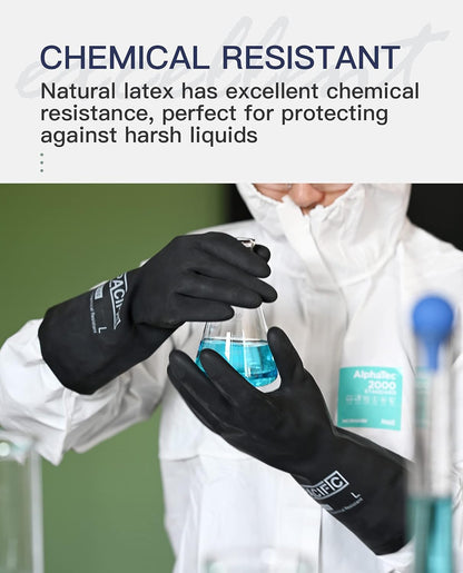 PACIFIC PPE Heavy Duty Latex Chemical Gloves, Strong Acid Resistance Rubber Gloves, Against Alkali and Oil, 22", 1 Pair