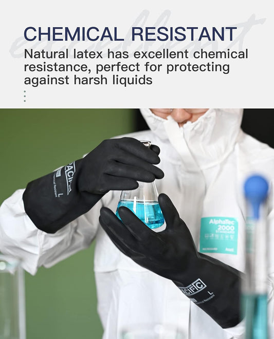 PACIFIC PPE Heavy Duty Latex Chemical Gloves, Strong Acid Resistance Rubber Gloves, Against Alkali and Oil, 22", 1 Pair