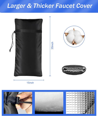 Extended Outdoor Faucet Cover for Winter Freeze Protection, POROLIR Large 25" H x 13" W Thicker Insulation Long Winter Sock for Outdoor Sprinkler Yard Hydrant Hose Bib Insulated Spigot Black