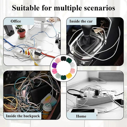10Pcs Reusable Silicone Cord Organizer,Headphone Earphone Cable Organizer Cord for Business Travel