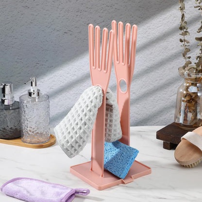 Kitchen Gloves Holder Mitten Dryer Reusable Rubber Glove Clothes Drying Rack Plastic Washing Sink Holder Stand Towel Hanger for Dish Gloves Rags Sponge Food Bag Organizer Blue
