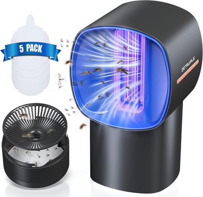 Fruit Fly Traps for Indoors, Gnat and Insects Catcher for House with UV Light, Heat Lure, Fan Suction, Ideal for Kitchen, Patio, Plant Pots, Bedroom, 5 Sticky Pads Included, USB-C Powered