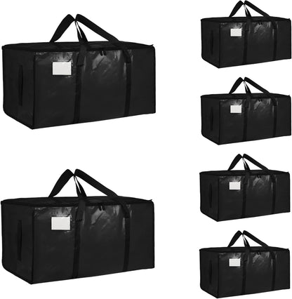 8 Pack-Extra Large Heavy Duty Moving Bags - Waterproof Storage Totes with Handles & Zippers, Foldable for College Dorm, Storage (Clear)