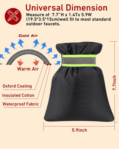 Outdoor Faucet Covers for Winter Freeze Protection - 2 Pack, Thickened Insulated Pipe Covers for Outside, Yard Maintenance Must Haves Waterproof Spigot Covers, 7.7" H x 5.9" W, Black（Reflective