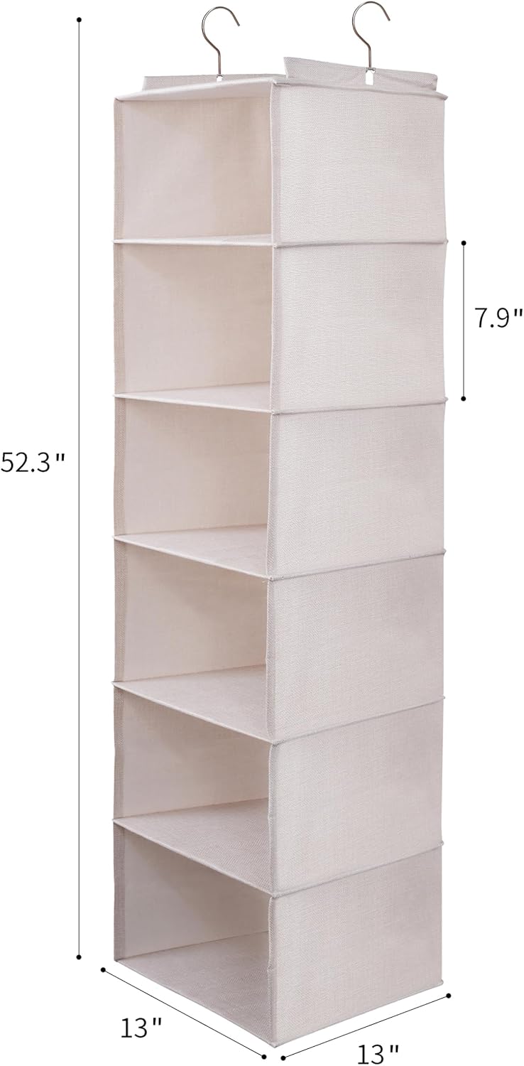 Large Hanging Sweater Organizer for Closet,Collapsible 6-Shelf Hanging Closet Shelves with Drawers, Washable (Grey-6 Shelf)