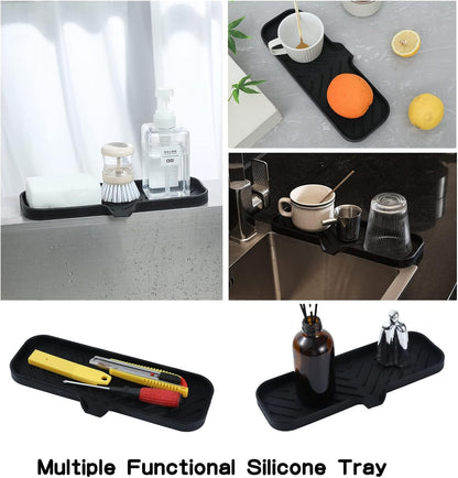 MicoYang Silicone Bathroom Soap Dishes with Drain Spout-Bathroom and Kitchen Sink Organizer,Sponge Holder,Dish Soap Tray,Perfect for Dispenser,Scrubber,Bottle,Cup on Sink or Counter-Coffee 4.9"×3.2"