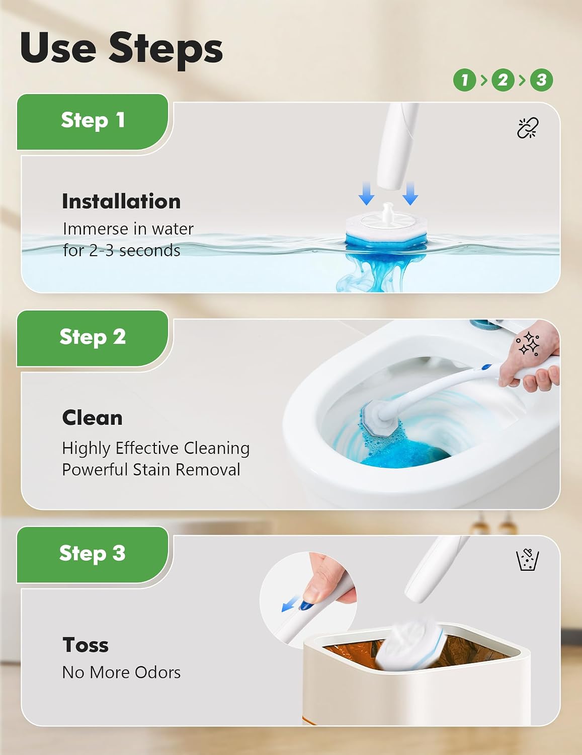 50 Count Toilet Cleaner Refills, Disposable Toilet Brush Refills Compatible with Clorox Wand for Bathroom Cleaning