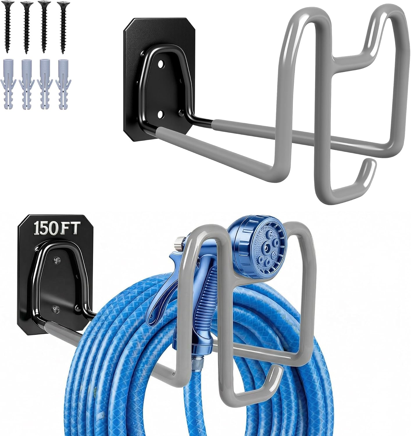 Garden Hose Holder Wall Mount Water Hose Holders for Outside | Metal Hose Hanger with Hook Heavy Duty Garden Hose Reel for Outside Yard Lawn Storage