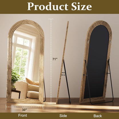 XRAMFY Full Length Mirror 65" x 22", Arched Large Floor Mirror with Solid Wood Frame, Freestanding & Wall Mounted, Antique Brown Finish for Bedroom Living Room