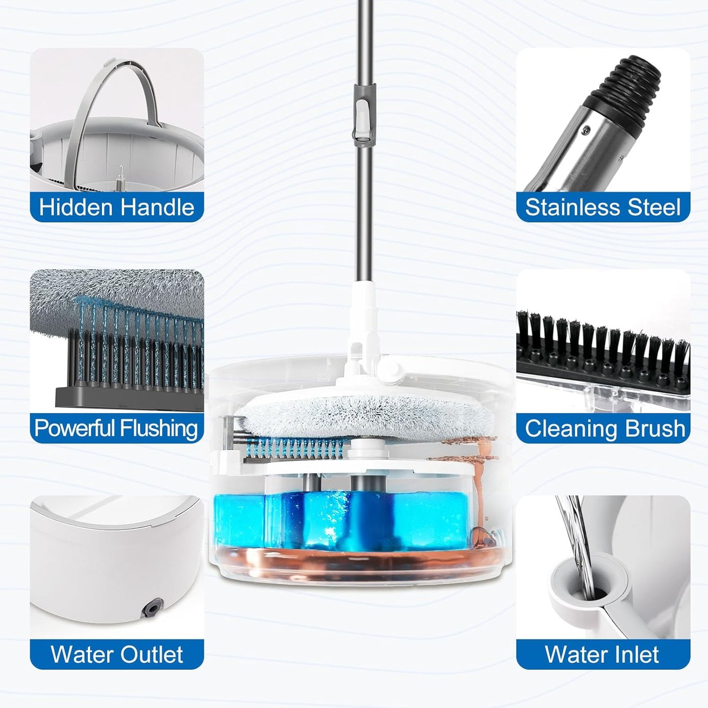 Spin Mop and Bucket with Wringer Set, 360° Spinning Mop Bucket System with 3 Microfiber Mop Replacement Heads and 50" Stainless Steel Adjustable Handle for Floor Cleaning
