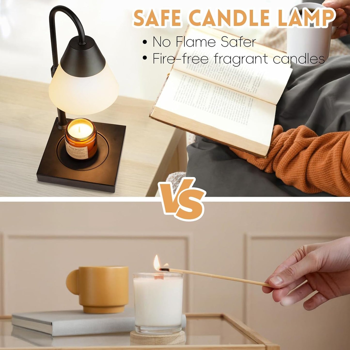 LALISU Candle Warmer Lamp, Stepless Dimming Candle Warmer Lamp with Timer & Dimmer Height Adjustable Compatible with Jars Scented Wax for Home Decor (Metal Base-Black)