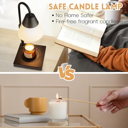 LALISU Candle Warmer Lamp, Stepless Dimming Candle Warmer Lamp with Timer & Dimmer Height Adjustable Compatible with Jars Scented Wax for Home Decor (Metal Base-Black)