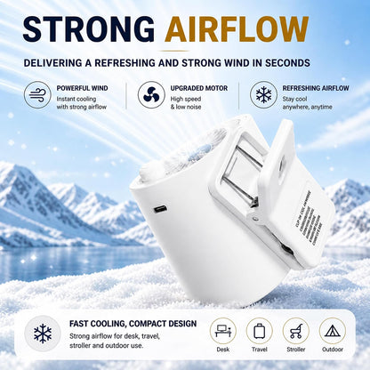 Portable Clip on Fan, 100-Speed Mini Rechargeable Personal Waist Fan | Portable personal fan with strong clamp and 360° airflow for strollers, office desks, golf carts, car seats and camping.