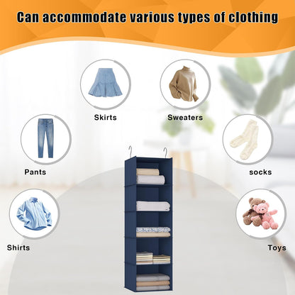 Hanging Closet Organizer 3-Shelf, Oxford Fabric Wardrobe Storage, Gray | Easy-mount foldable design holds clothes, handbags, shoes & accessories; washable Oxford fabric, sturdy and space-saving.