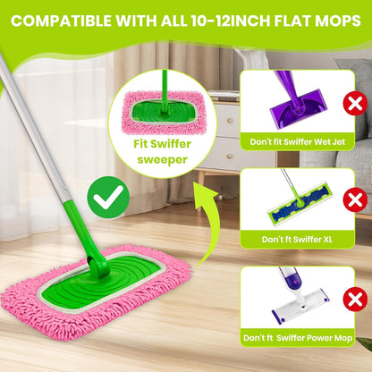 8 Pack Chenille Mop Pads, Reusable Microfiber Mop Refills for 10''–12'' Flat Mops, Washable Wet & Dry Floor Pads for Hardwood, Tile, Compatible with Swiffer Sweeper（Pink）