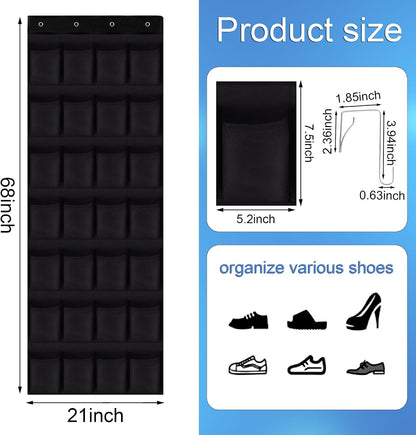 Over the Door Shoe Organizer,24 Mesh Pockets,Hanging Storage (White) | Large breathable mesh pockets for shoes, accessories,and small items,hanging storage holder for bedroom,closet,or entryway.