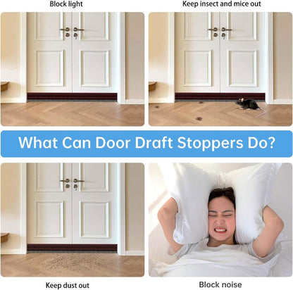 2-Pack Door Draft Stoppers with Brush, Door Sweep for Exterior/Interior Doors - Soundproof, Dust/Noise/Hot or Cold Air Insulation, 2" W x 39" L (White)