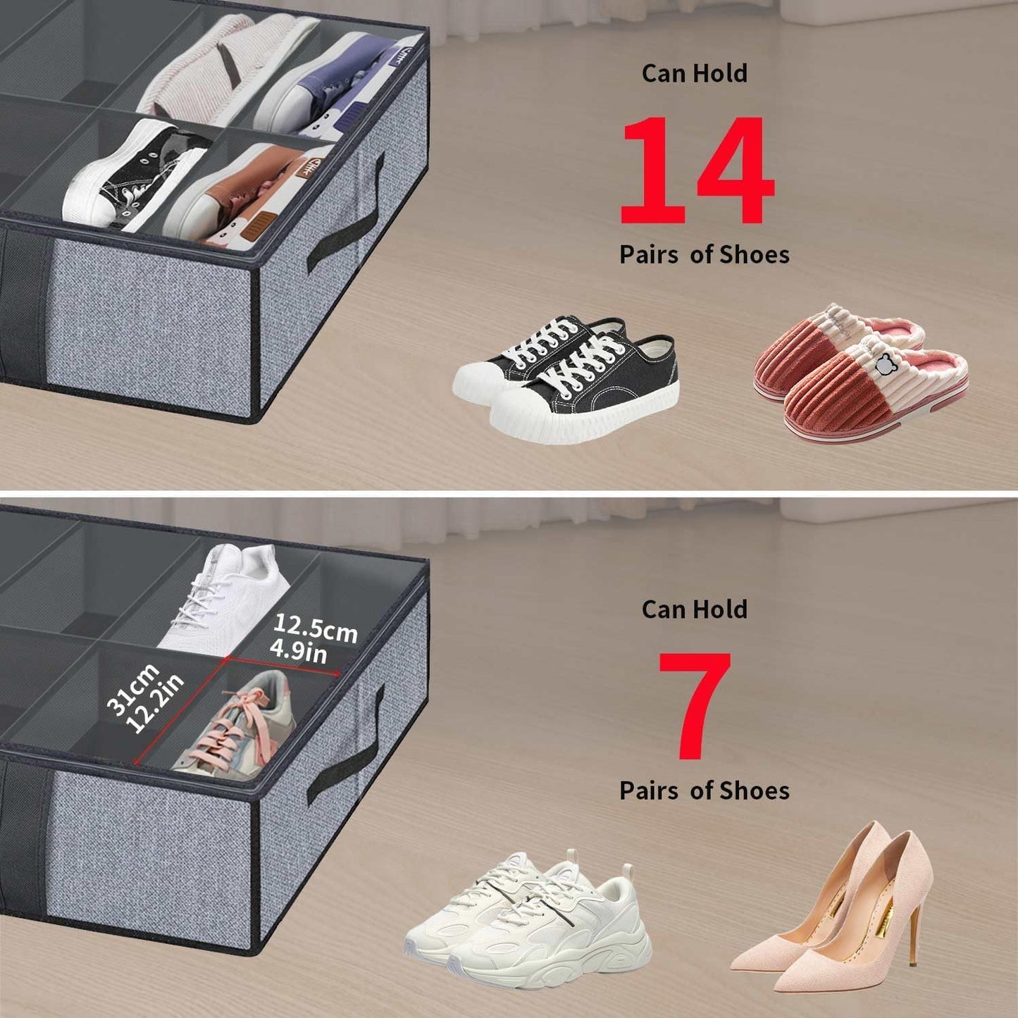 Onlyeasy Sturdy Under Bed Shoe Storage Organizer, Set of 2, Fit 12 to 24 Pairs, Underbed Shoes Closet Storage Solution with Clear Window, Breathable, L29.3 x W23.6 x H5.9, Linen-like Black, MXAUBSB2P