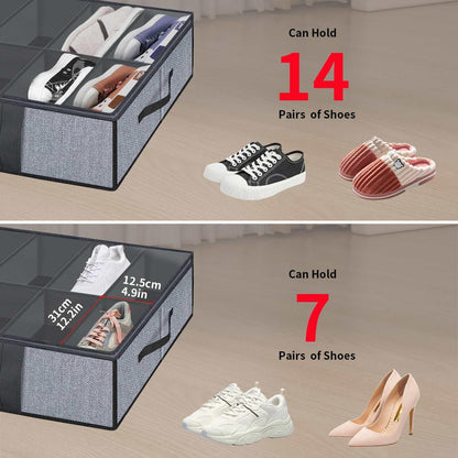 Onlyeasy Sturdy Under Bed Shoe Storage Organizer, Set of 2, Fit 12 to 24 Pairs, Underbed Shoes Closet Storage Solution with Clear Window, Breathable, L29.3 x W23.6 x H5.9, Linen-like Black, MXAUBSB2P