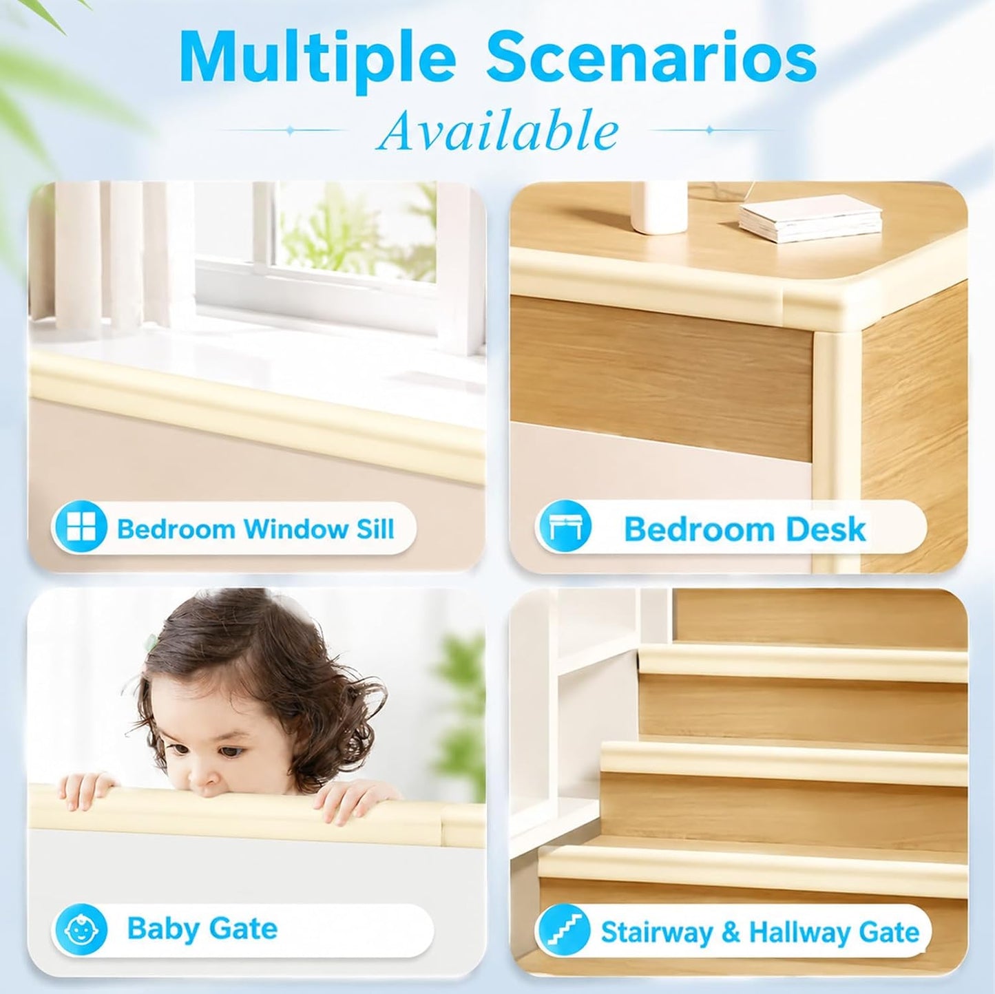 ZOMPAGO Baby Edge Protector Roll (6.56FT) & 8 Corner Guards - White Foam Furniture Corner Protectors - Baby Proof Corners and Edges for Table, Wall, Bed Frame - Baby Proofing Safety Bumpers