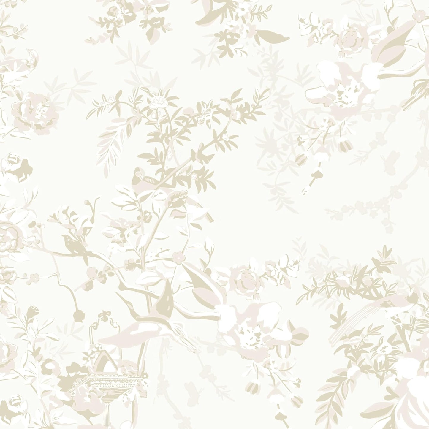 Dimoon 17.3''x78.7'' Vintage Peel and Stick Wallpaper Boho Beige Neutral Contact Paper White Floral Bird Wallpaper Removable Botanical Renter Friendly Modern Wall Paper Bedroom Bathroom Vinyl Roll