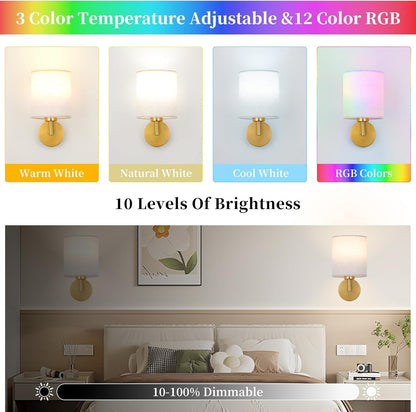 Wireless Wall Sconce Set of 2,Battery Operated Wall Lights with Remote Control,Rechargeable Wall Sconces with LED Bulb,15 Colours Dimmable Wall Lamp for Bedroom Living Room Hallway