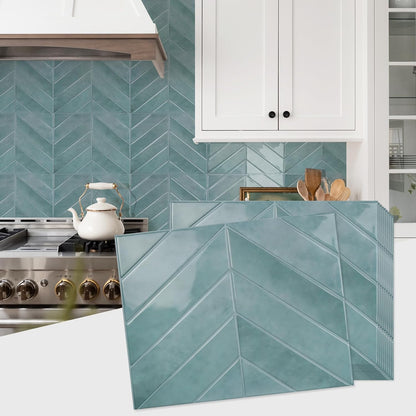 STICKGOO 10 Sheets Thicker Herringbone Peel and Stick Backsplash, 12.6”×9.7” Stick on Wall Tiles, Self Adhesive Tile Sticker for Kitchen Backsplash and Bathroom, White with Grey Grout