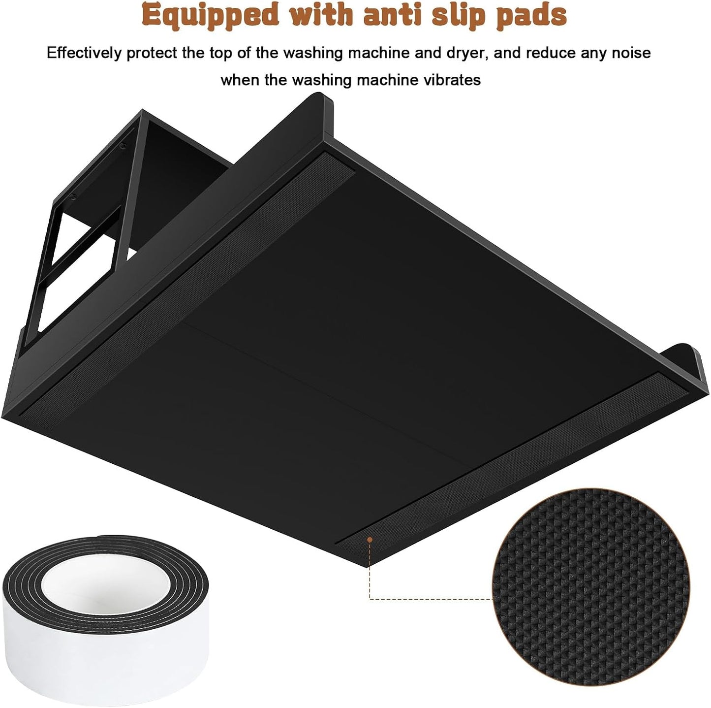 Washer Dryer Countertop with Guardrails, Heavy Duty Laundry Room Counter Top with Anti-Slip Strips & Storage Space, Waterproof Over Washer Dryer Shelf for Laundry Room Organization Black