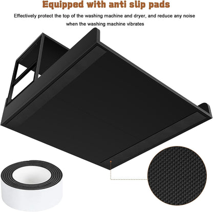 Washer Dryer Countertop with Guardrails, Heavy Duty Laundry Room Counter Top with Anti-Slip Strips & Storage Space, Waterproof Over Washer Dryer Shelf for Laundry Room Organization Black