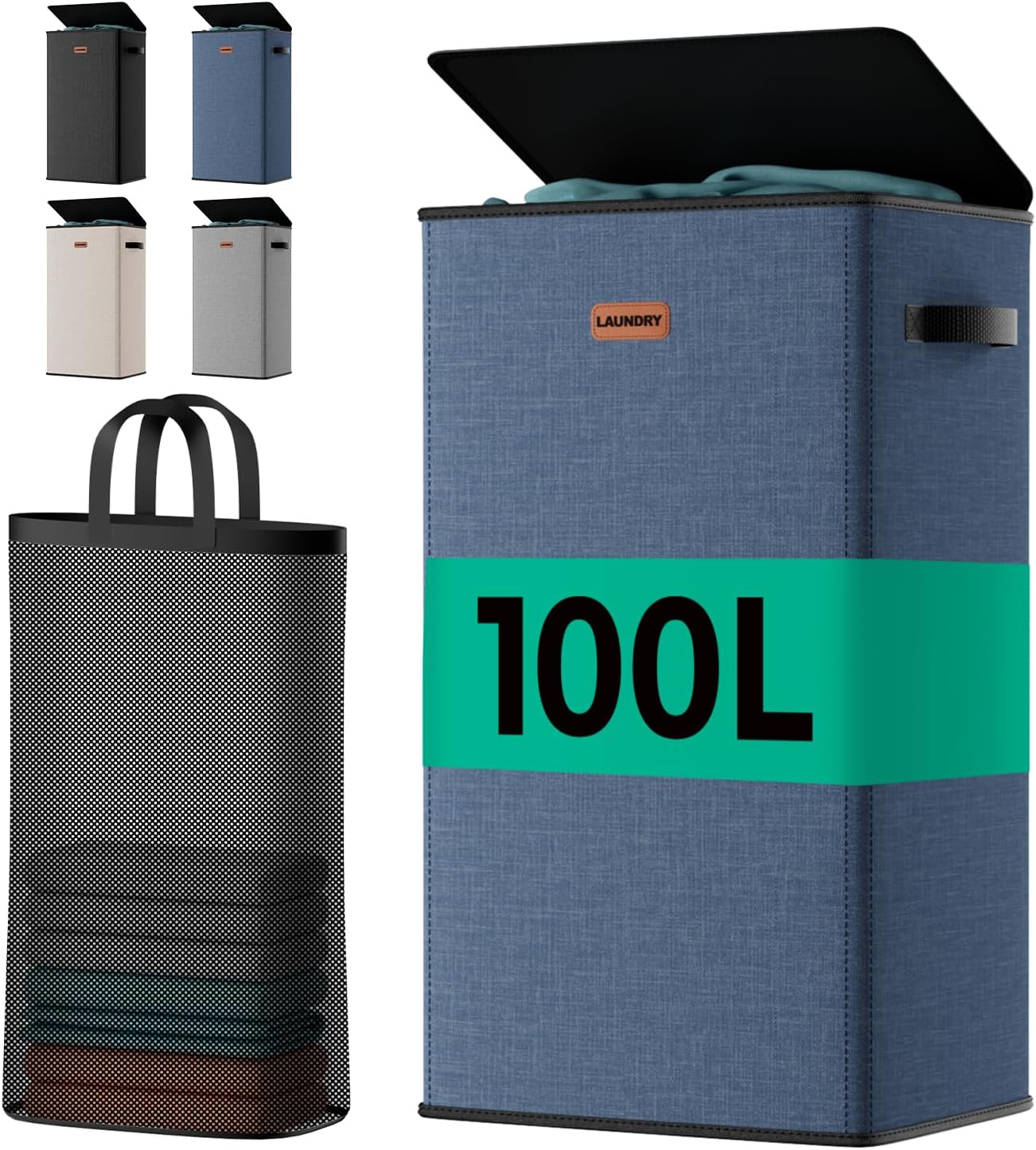 150L 2-Section Laundry Hamper with Lid – Removable Bag, Double Compartment Clothes Hamper for Bathroom, Bedroom, Dorm & Laundry Room
