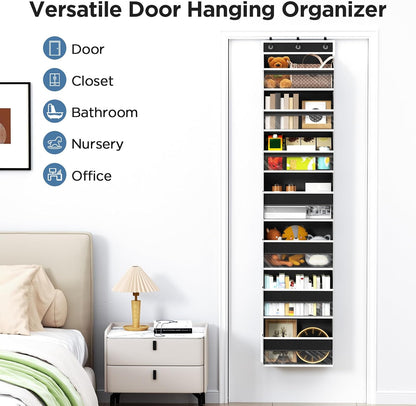 6 Tiers Over The Door Organizer, Heavy Duty Hanging Organizer Storage with Large Capacity Pockets, Behind Door Storage Hanging Shelves for Closet Wall Bathroom Bedroom Nursery Pantry, 1 Pack Grey