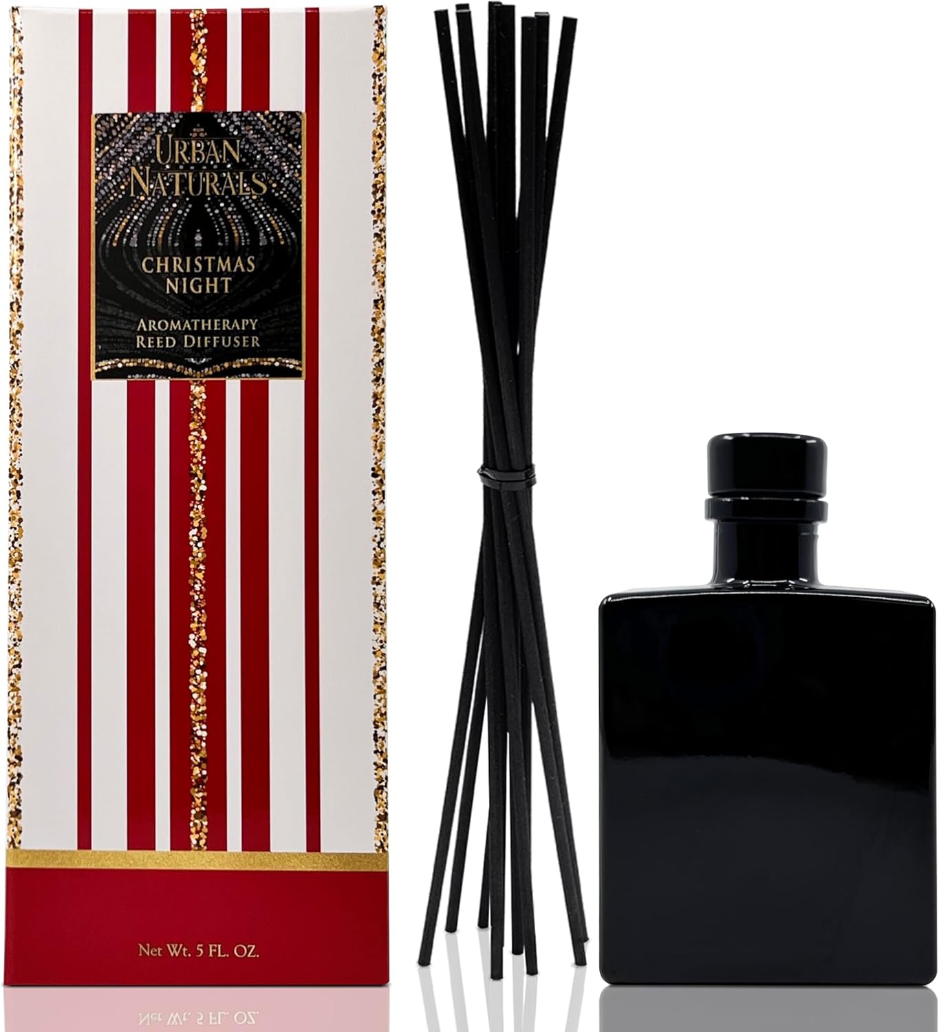 Urban Naturals Smoked Vanilla Reed Diffuser Set with Vanilla Bean, Sandalwood & Leather – 5 Ounce Sleek Black Rectangular Refillable Glass Bottle – Made in the USA