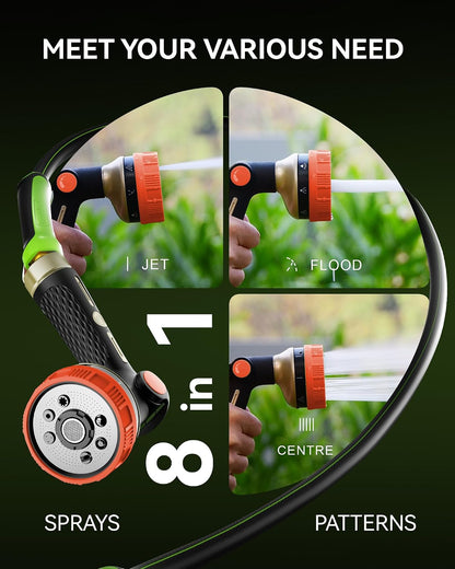 RAINPOINT Hose Sprayer Nozzle Heavy Duty - 8 Spray Patterns Garden Hose Nozzle with Adjustable Flow Control for Watering Plants, Washing Cars,Washing Pets, Thumb Control (Green)