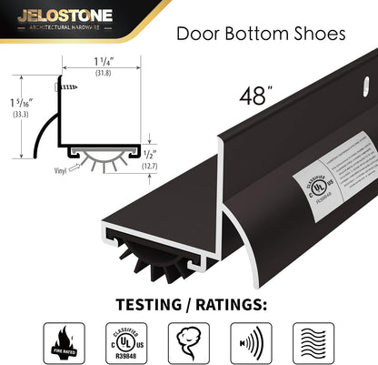 48'' L-Shaped Door Bottom Shoes with Rain Drip(Dark Bronze Anodized) - Fire Rated - Heavy Duty Aluminum with Flex-V Vinyl Seal Insert, Weatherproof & Soundproof for Exterior Doors, JS-210DV