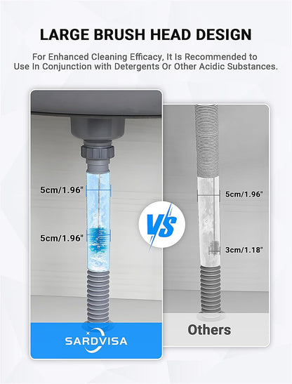 SARDVISA Flexible Long Drain Brush Tool with Large Double Elastic Nylon Ends, Stainless Steel Tube Cleaner Brush for Kitchen, Sink, Drain Pipe, and Long Pipe Cleaning, 2 Straw Cleaning Brushes