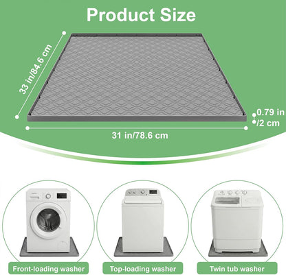 33 x 31 Inch Washing Machine Drain Pan, Silicone Washer Pan, Black | 2cm Raised Waterproof Edge, Washer and Dryer Mat for Floor Protection, Fits Standard & Large Washers Up to 5.0 Cu.Ft.
