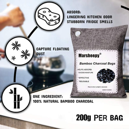 Marsheepy 12 Pack Bamboo Charcoal Shoe Deodorizer Bags, Activated Charcoal Odor Absorber, Bamboo Charcoal Air Purifying Bags, Odor Eliminator for Shoes, Pets, Car, Closet (150g X 2 and 50g x 10)