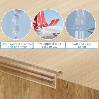 Baby Proofing Edge Protector [0.8" x 6.6FT] + 4 Corner Guards – Clear 3D Molding Silicone Furniture Bumper, Thicker Padding for Tables & Desks, Self-Adhesive, No-Residue, Child Safety Bump Strip
