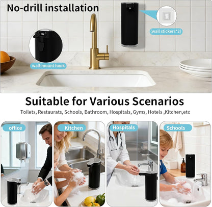 Automatic Foaming Soap Dispenser,Touchless Foam Soap Dispenser,12oz Rechargeabled Wall Mounted Smart for Bathroom and Kitchen Dish Soap,Easy for Toddlers（Brushed Silver）