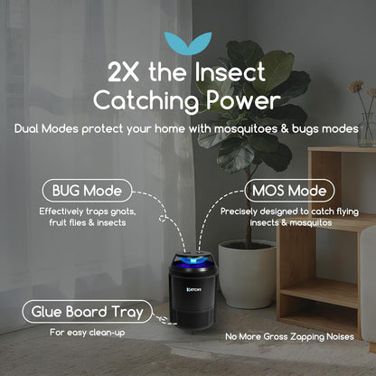 Katchy Flying Insect Trap Indoor – Catcher & Killer for Mosquito, Fruit Fly, Gnat & Small Moth – Non-Zapper with Suction & Blue Light – Ideal for Indoor Spaces, Kitchen & Plants (Original, Black)