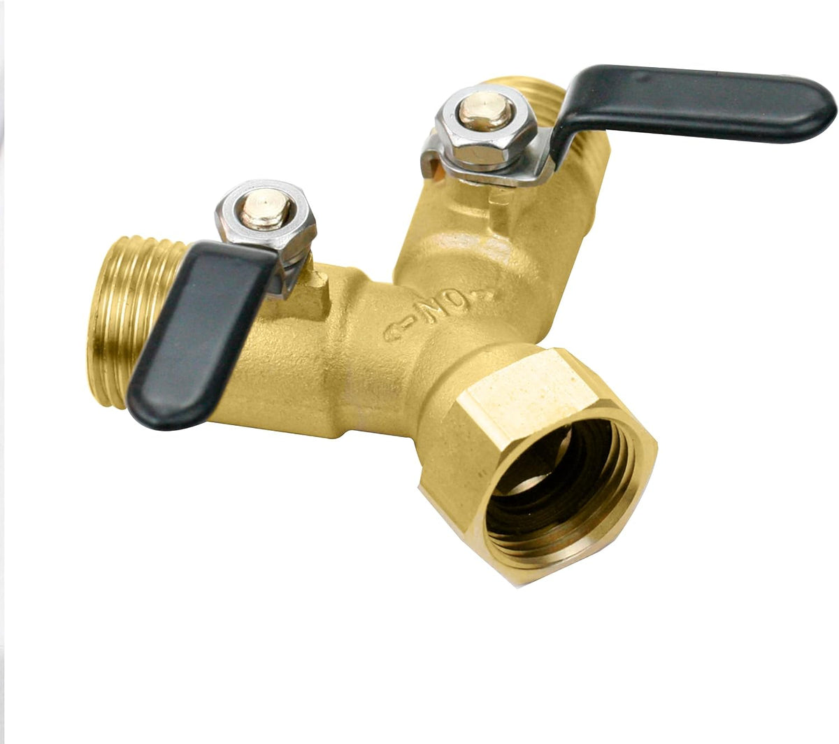 CUMIZON Solid Brass Garden Hose Splitter, 2 Way | Long Handle, 3/4" Standard Threads, Leak-Proof Dual Outlet, Heavy Duty Y Splitter, For Sprinklers and Irrigation Systems