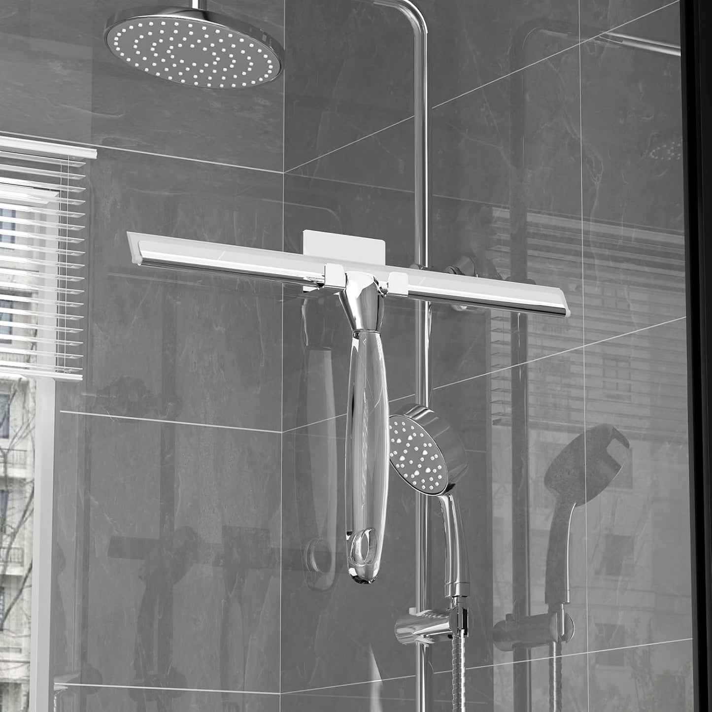 Ettori Shower Squeegee Clear Glass Wall Cleaner Stainless Steel with Suction Storage Hook -10'', Chrome