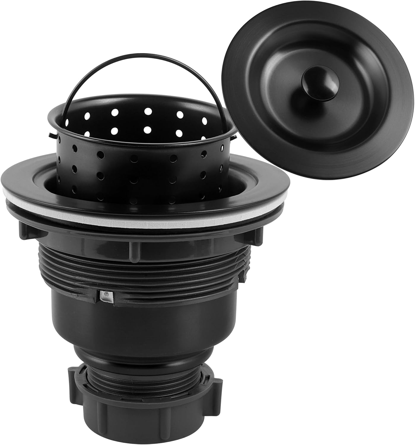 LQS Kitchen Sink Drain Assembly, Kitchen Sink Strainer with Deep Removable Waste Basket, Stainless Steel Sink Basket Strainer with Drain Assembly for 3-1/2-inch Sink Opening Size (Black)