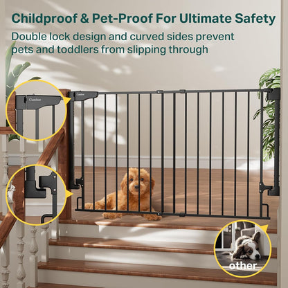 Cumbor 29.2–43" Baby Gate for Stairs, Hardware Mounted (Drill Required), Expandable No Bottom Bar Dog Gate, Auto Close Extra Wide Walk Thru, Pet & Toddler Proof Gate, Top & Bottom of Stairways (White)