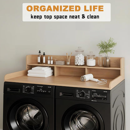 Washer Dryer Countertop with Shelf, 2-Tier Laundry Countertop Over Washer and Dryer, 54" x 27.55" Wooden Table for Folding Clothes for Laundry Room Organization and Storage (Black)