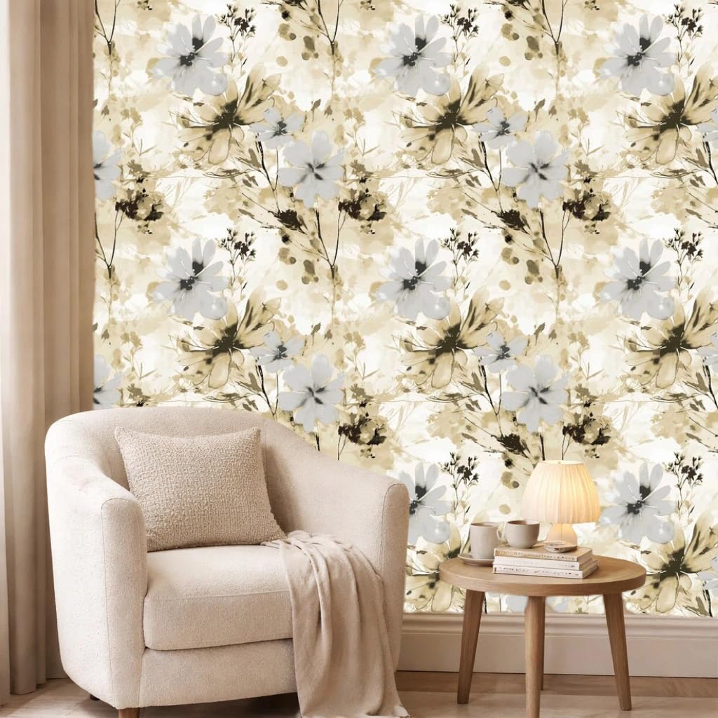 Red Watercolor Floral Peel and Stick Wallpaper Removable Self Adhesive Floral Wall Covering for Living Room Bedroom Accent Wall 17.7 x 70.8 in
