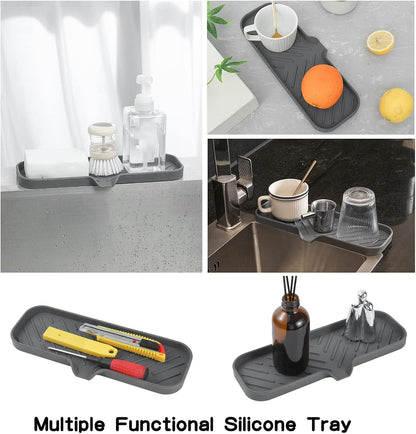 MicoYang Silicone Bathroom Soap Dishes with Drain Spout-Bathroom and Kitchen Sink Organizer,Sponge Holder,Dish Soap Tray,Perfect for Dispenser,Scrubber,Bottle,Cup on Sink or Counter-Coffee 4.9"×3.2"