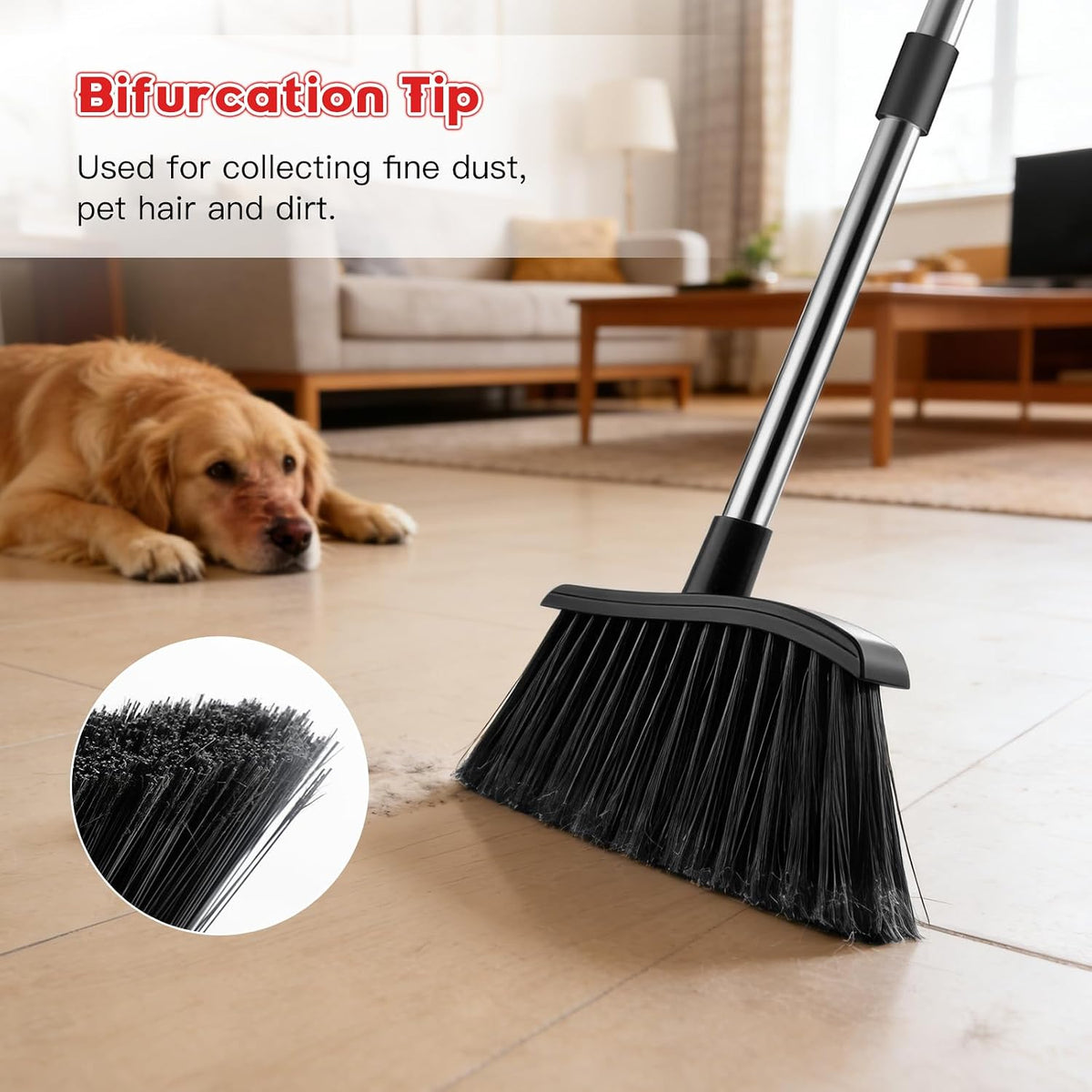 Heavy Duty Broom, 54-inch Adjustable Long Handle Angle Brooms Large Brooms for Sweeping Indoor and Outdoor Commercial Broom for Home Kitchen Patio Garage Porch Courtyard Classroom, Red